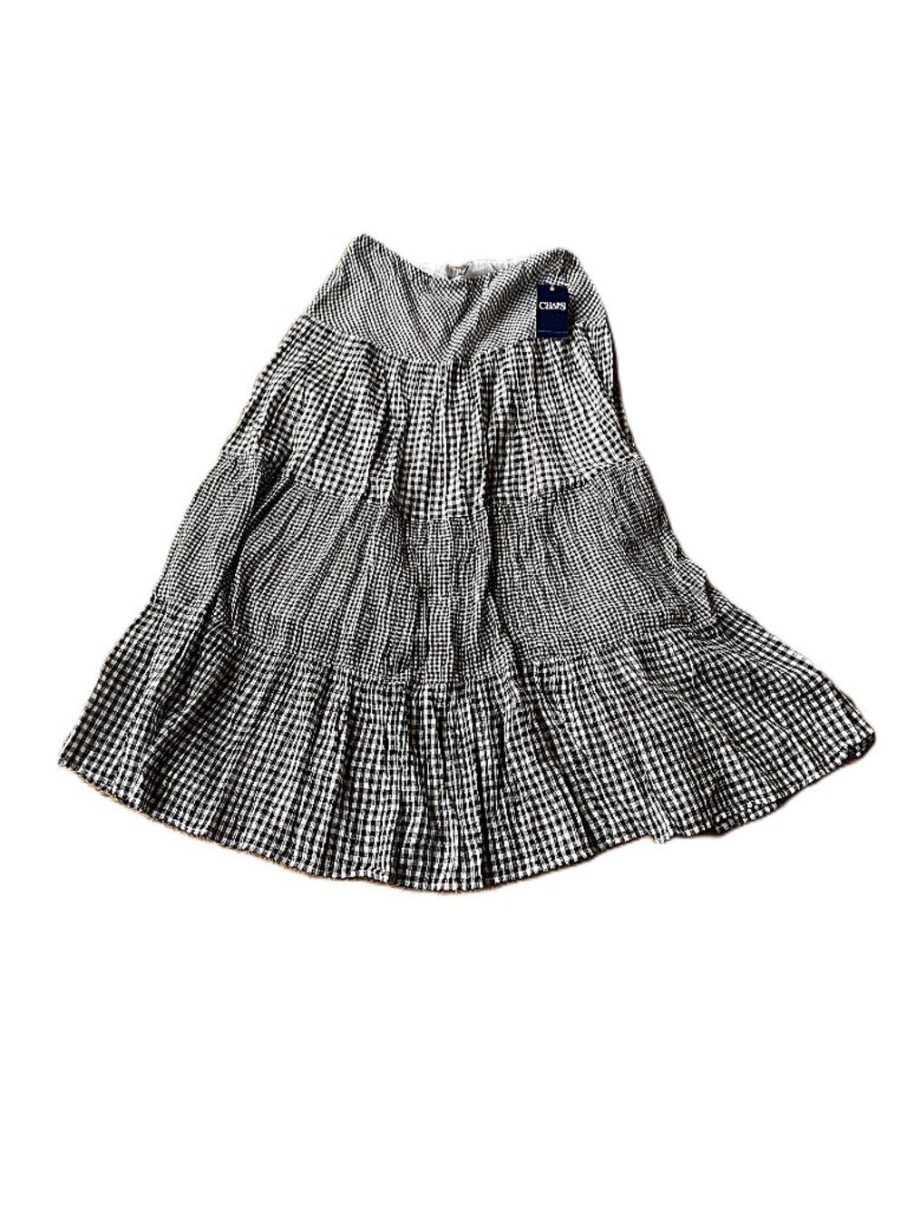 NWT Chaps Black White Gingham Tiered Lined Cotton Maxi Skirt Size S Never worn